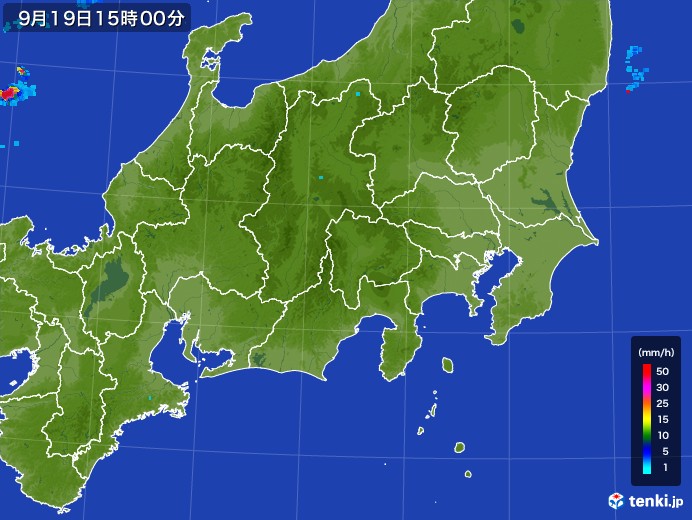 関東・甲信地方の雨雲レーダー(2017年09月19日)