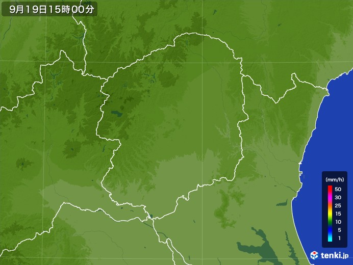 栃木県の雨雲レーダー(2017年09月19日)