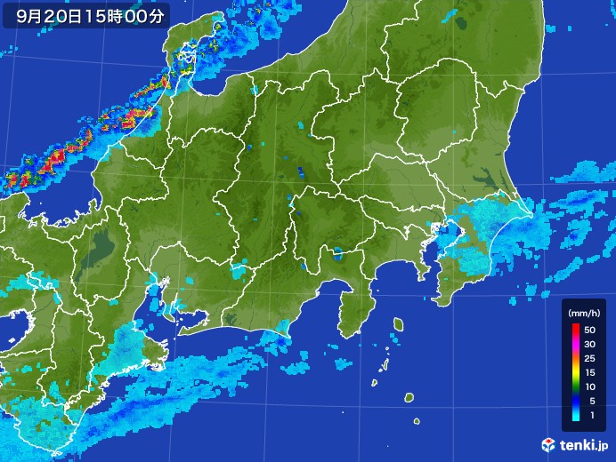関東・甲信地方の雨雲レーダー(2017年09月20日)
