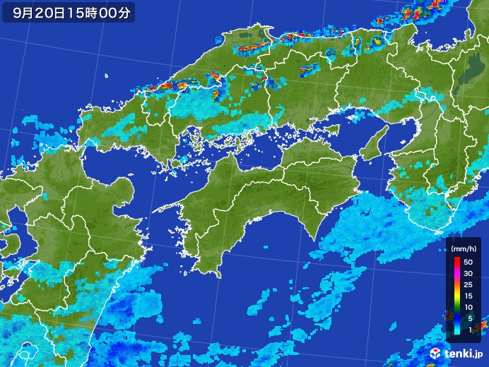 四国地方の雨雲レーダー(2017年09月20日)