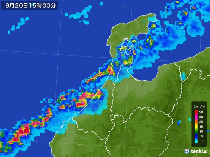 石川県の雨雲レーダー(2017年09月20日)