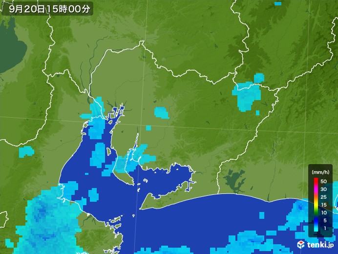 愛知県の雨雲レーダー(2017年09月20日)