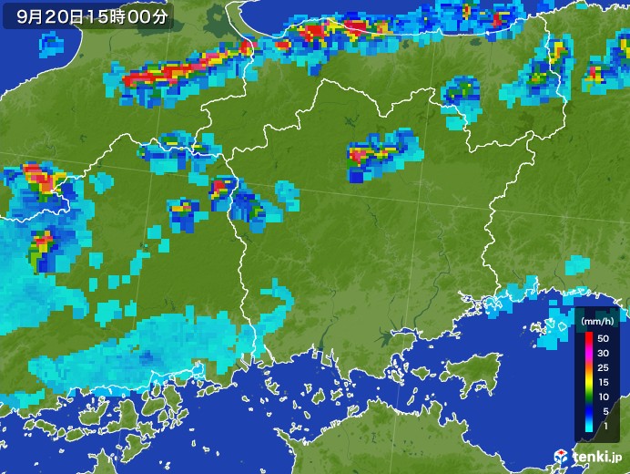 岡山県の雨雲レーダー(2017年09月20日)