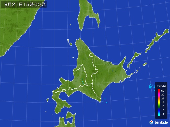 北海道地方の雨雲レーダー(2017年09月21日)