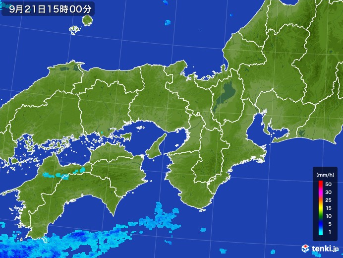 近畿地方の雨雲レーダー(2017年09月21日)