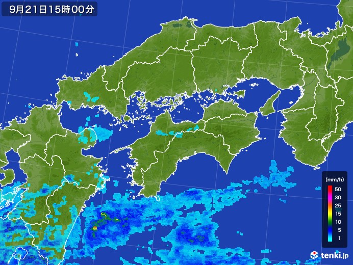 四国地方の雨雲レーダー(2017年09月21日)