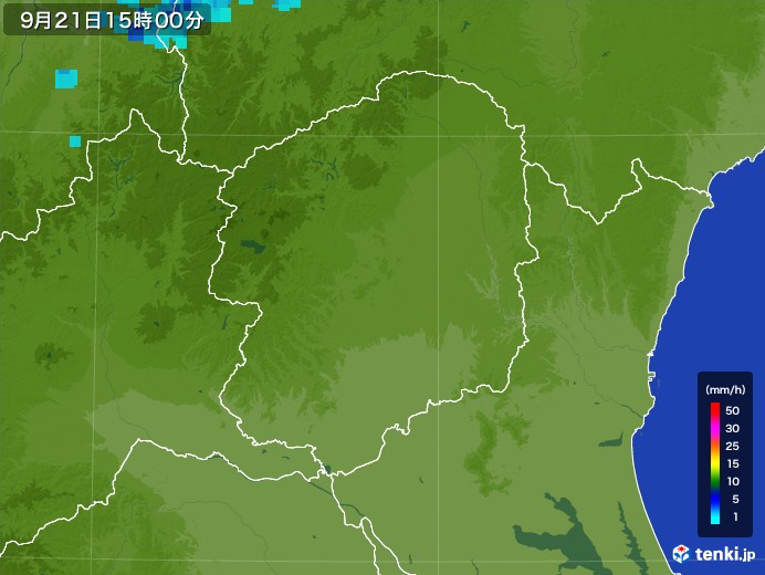 栃木県の雨雲レーダー(2017年09月21日)