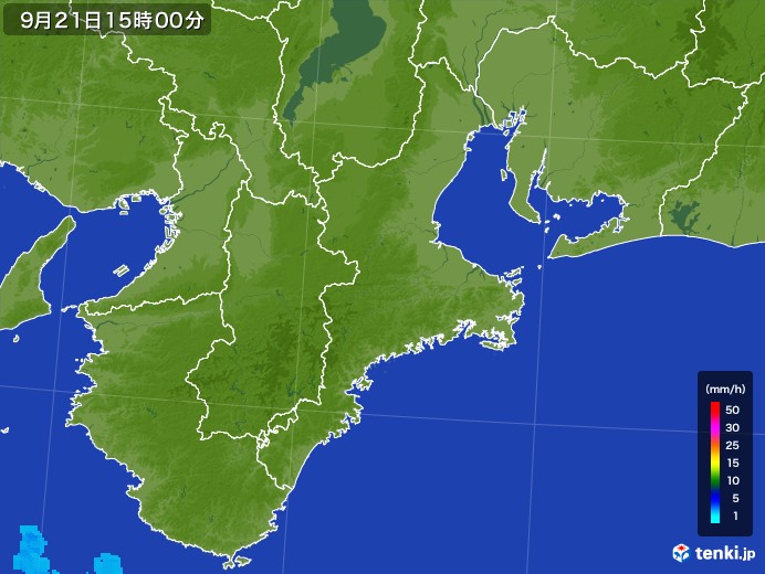 三重県の雨雲レーダー(2017年09月21日)