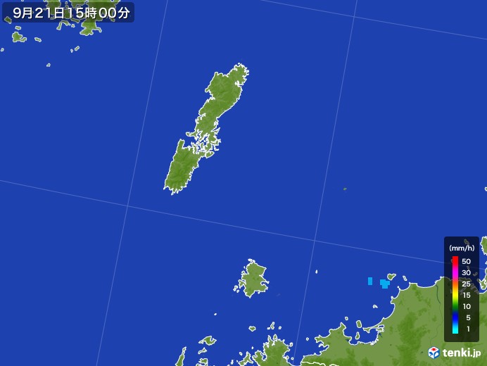 壱岐・対馬(長崎県)の雨雲レーダー(2017年09月21日)