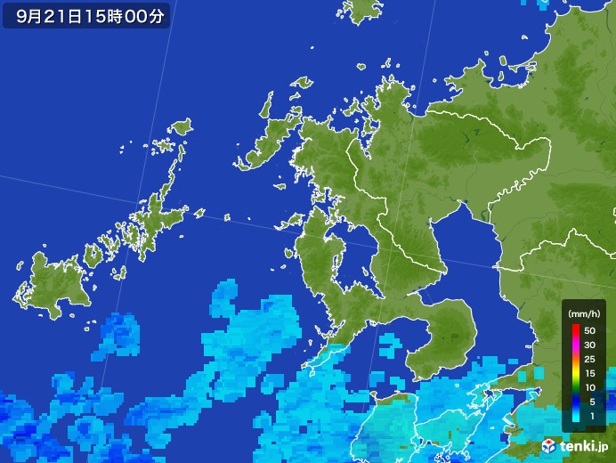 長崎県の雨雲レーダー(2017年09月21日)