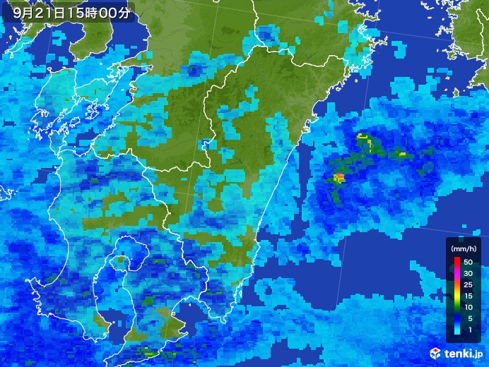 宮崎県の雨雲レーダー(2017年09月21日)