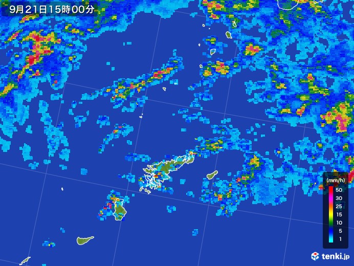 奄美諸島(鹿児島県)の雨雲レーダー(2017年09月21日)