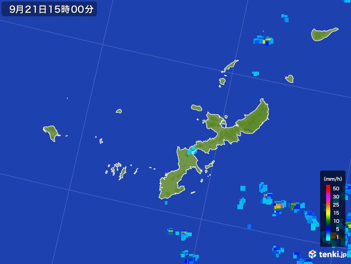 沖縄県の雨雲レーダー(2017年09月21日)