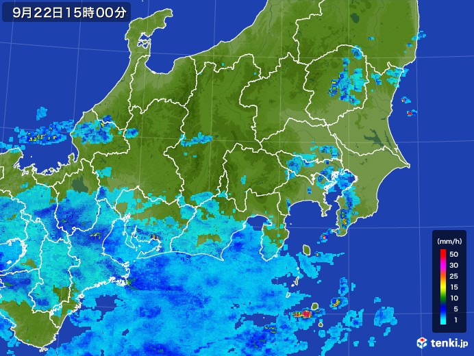 関東・甲信地方の雨雲レーダー(2017年09月22日)