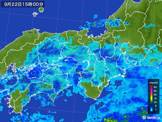 近畿地方の雨雲レーダー(2017年09月22日)