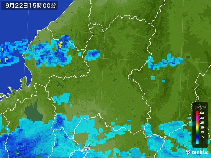 岐阜県の雨雲レーダー(2017年09月22日)