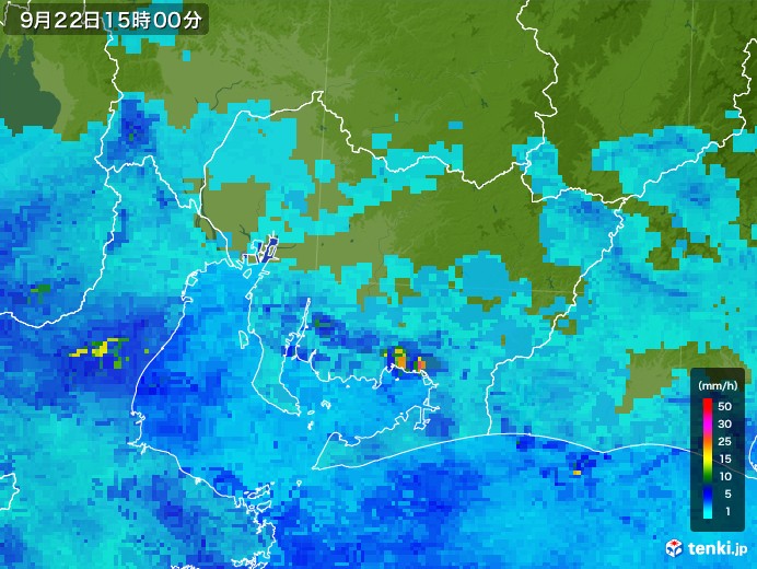 愛知県の雨雲レーダー(2017年09月22日)