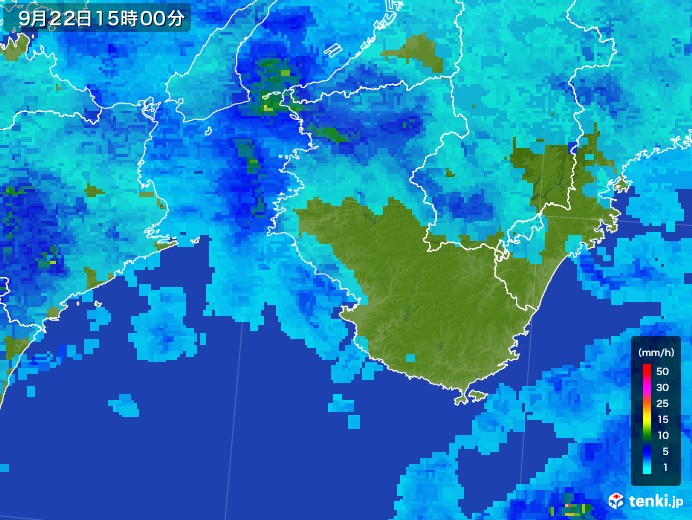 和歌山県の雨雲レーダー(2017年09月22日)