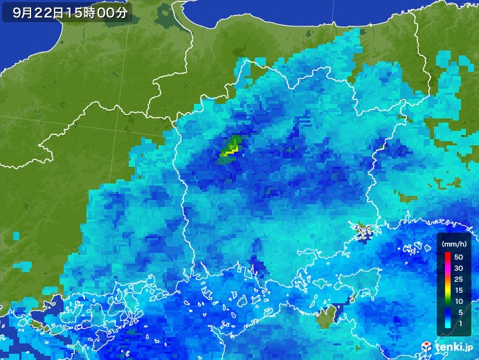 岡山県の雨雲レーダー(2017年09月22日)