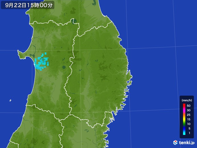 岩手県の雨雲レーダー(2017年09月22日)