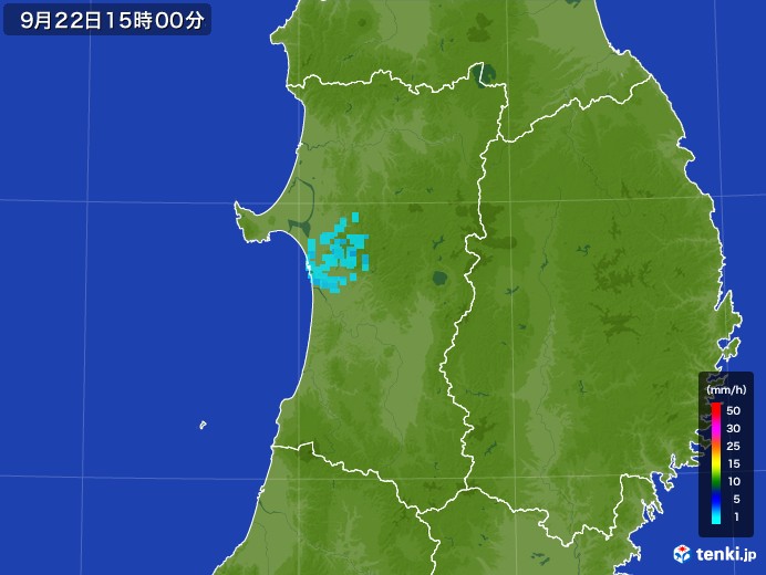 秋田県の雨雲レーダー(2017年09月22日)