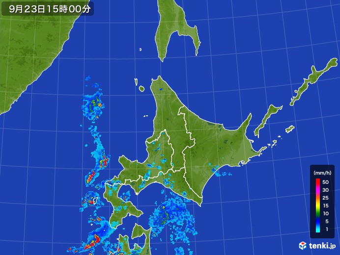 北海道地方の雨雲レーダー(2017年09月23日)