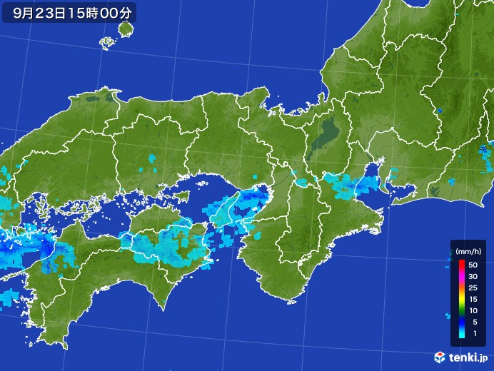 近畿地方の雨雲レーダー(2017年09月23日)