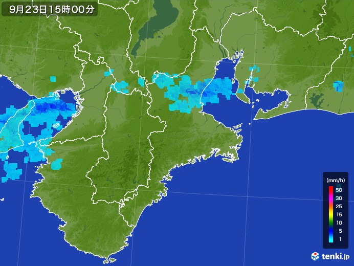 三重県の雨雲レーダー(2017年09月23日)