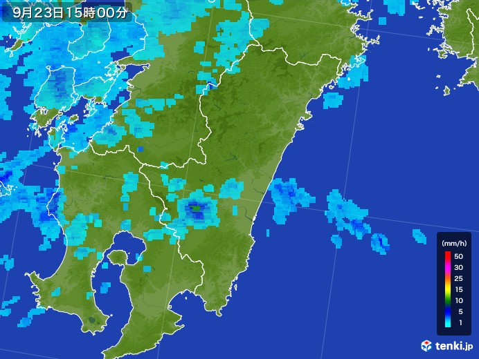 宮崎県の雨雲レーダー(2017年09月23日)