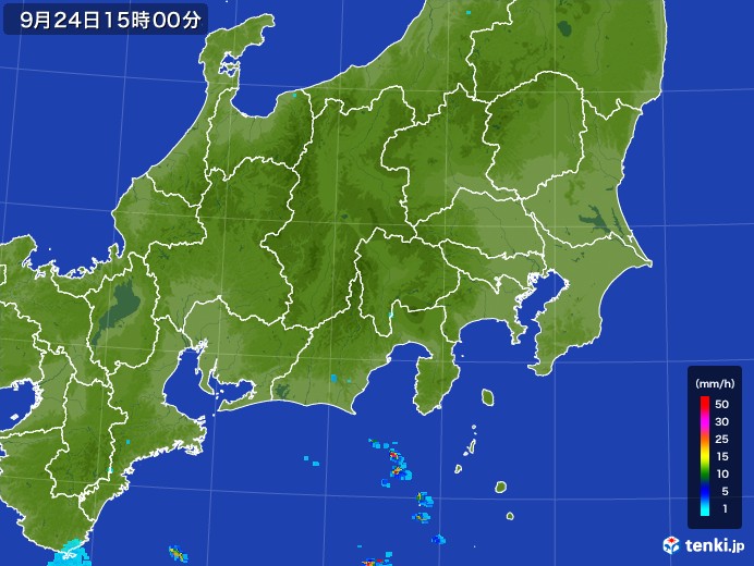 関東・甲信地方の雨雲レーダー(2017年09月24日)