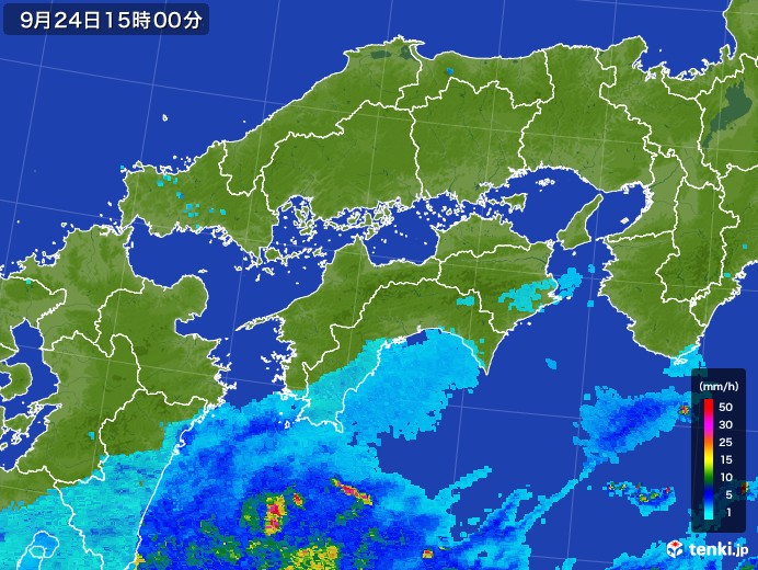 四国地方の雨雲レーダー(2017年09月24日)