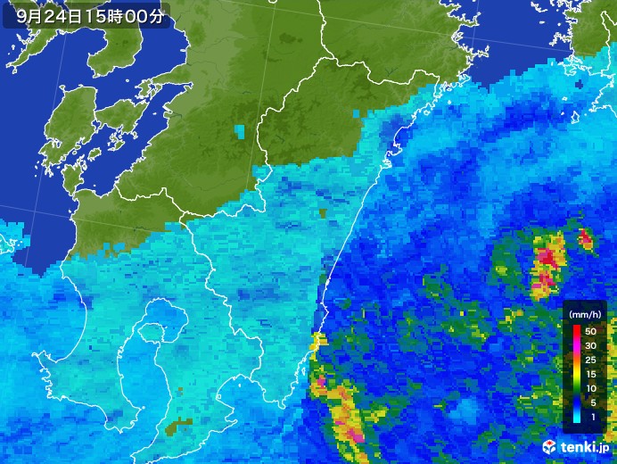 宮崎県の雨雲レーダー(2017年09月24日)