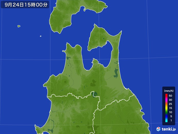 青森県の雨雲レーダー(2017年09月24日)