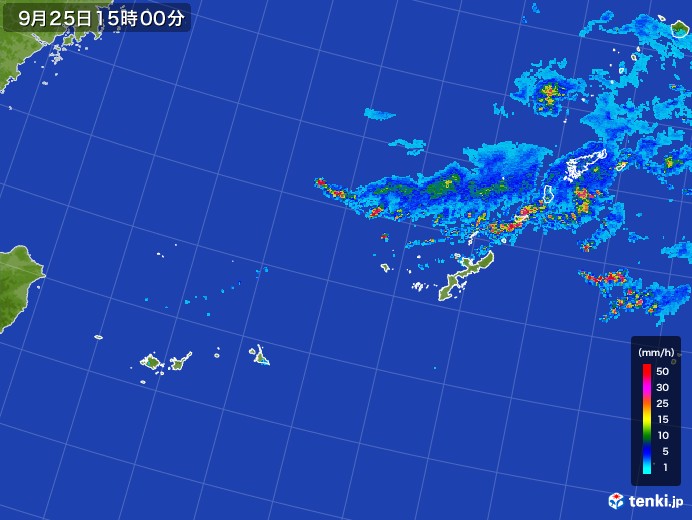 沖縄地方の雨雲レーダー(2017年09月25日)