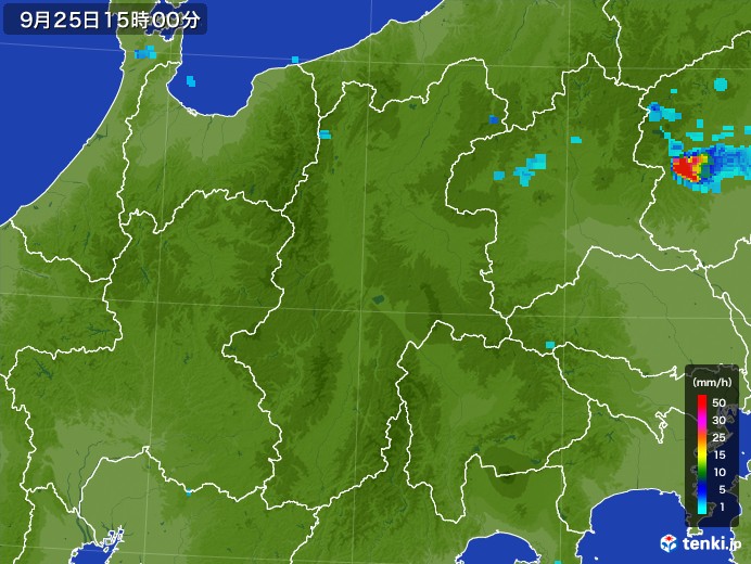 長野県の雨雲レーダー(2017年09月25日)