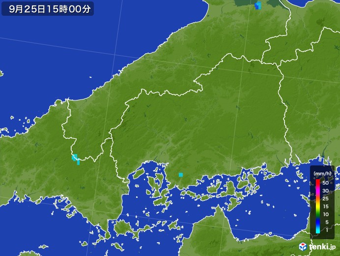 広島県の雨雲レーダー(2017年09月25日)