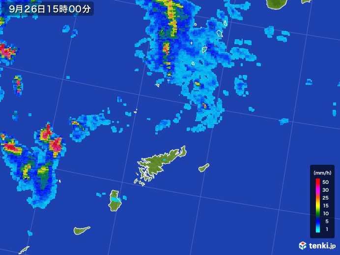 奄美諸島(鹿児島県)の雨雲レーダー(2017年09月26日)