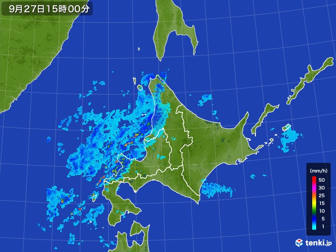 北海道地方の雨雲レーダー(2017年09月27日)