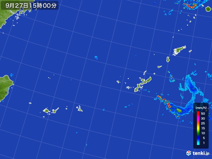 沖縄地方の雨雲レーダー(2017年09月27日)