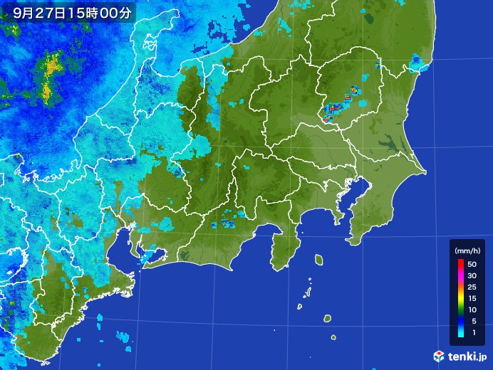 関東・甲信地方の雨雲レーダー(2017年09月27日)