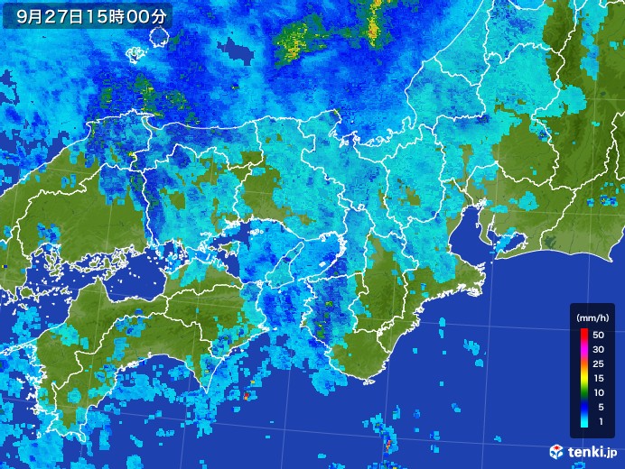 近畿地方の雨雲レーダー(2017年09月27日)