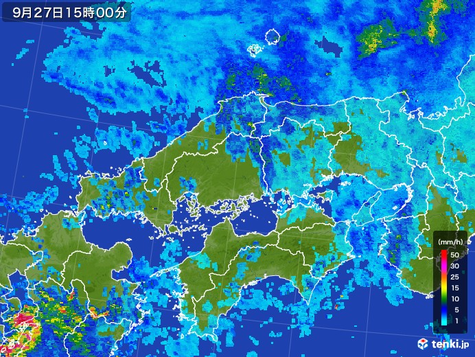 中国地方の雨雲レーダー(2017年09月27日)