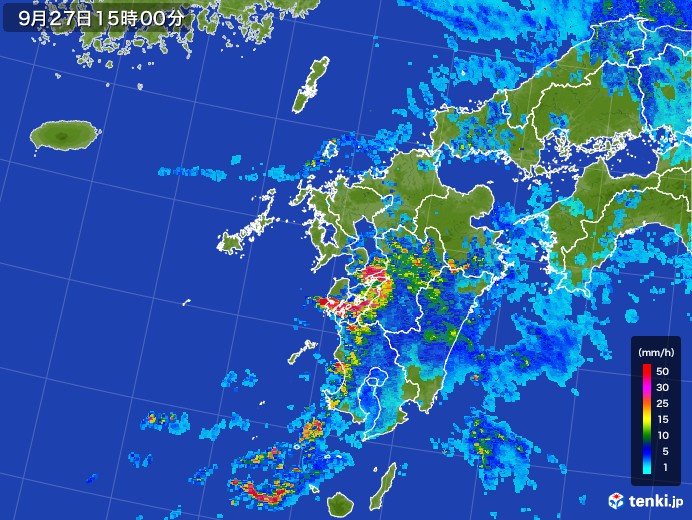 九州地方の雨雲レーダー(2017年09月27日)