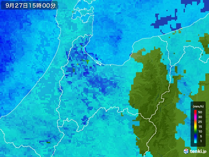 富山県の雨雲レーダー(2017年09月27日)