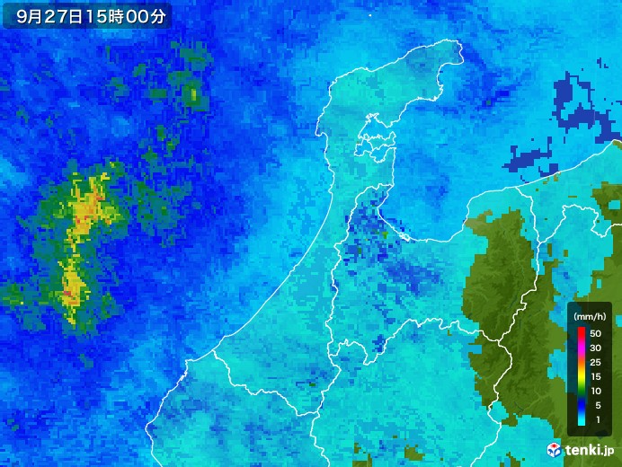 石川県の雨雲レーダー(2017年09月27日)