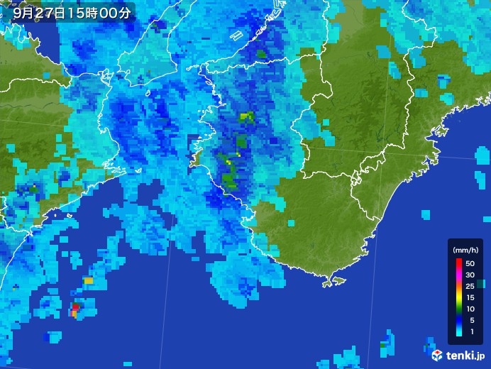 和歌山県の雨雲レーダー(2017年09月27日)