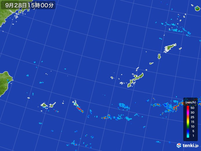 沖縄地方の雨雲レーダー(2017年09月28日)