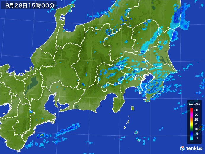 関東・甲信地方の雨雲レーダー(2017年09月28日)