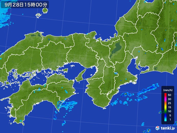 近畿地方の雨雲レーダー(2017年09月28日)