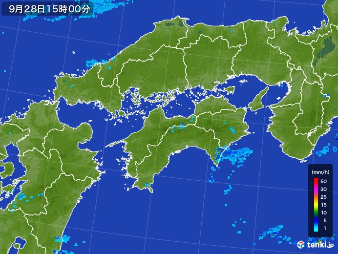 四国地方の雨雲レーダー(2017年09月28日)